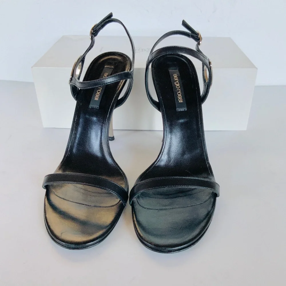Sergio Rossi black  silver stiletto sandals heels 37.5